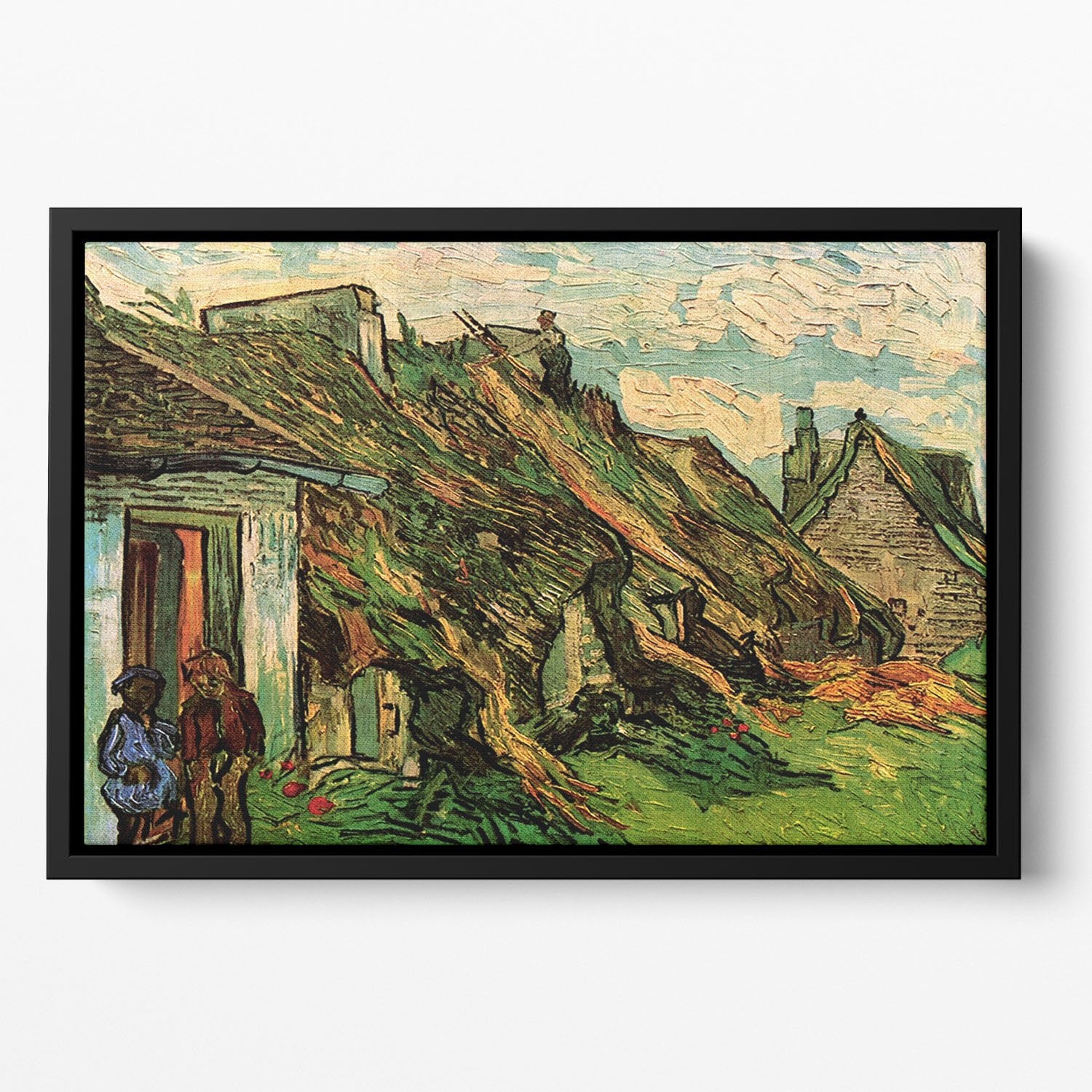 Thatched Sandstone Cottages in Chaponval by Van Gogh Floating Framed Canvas