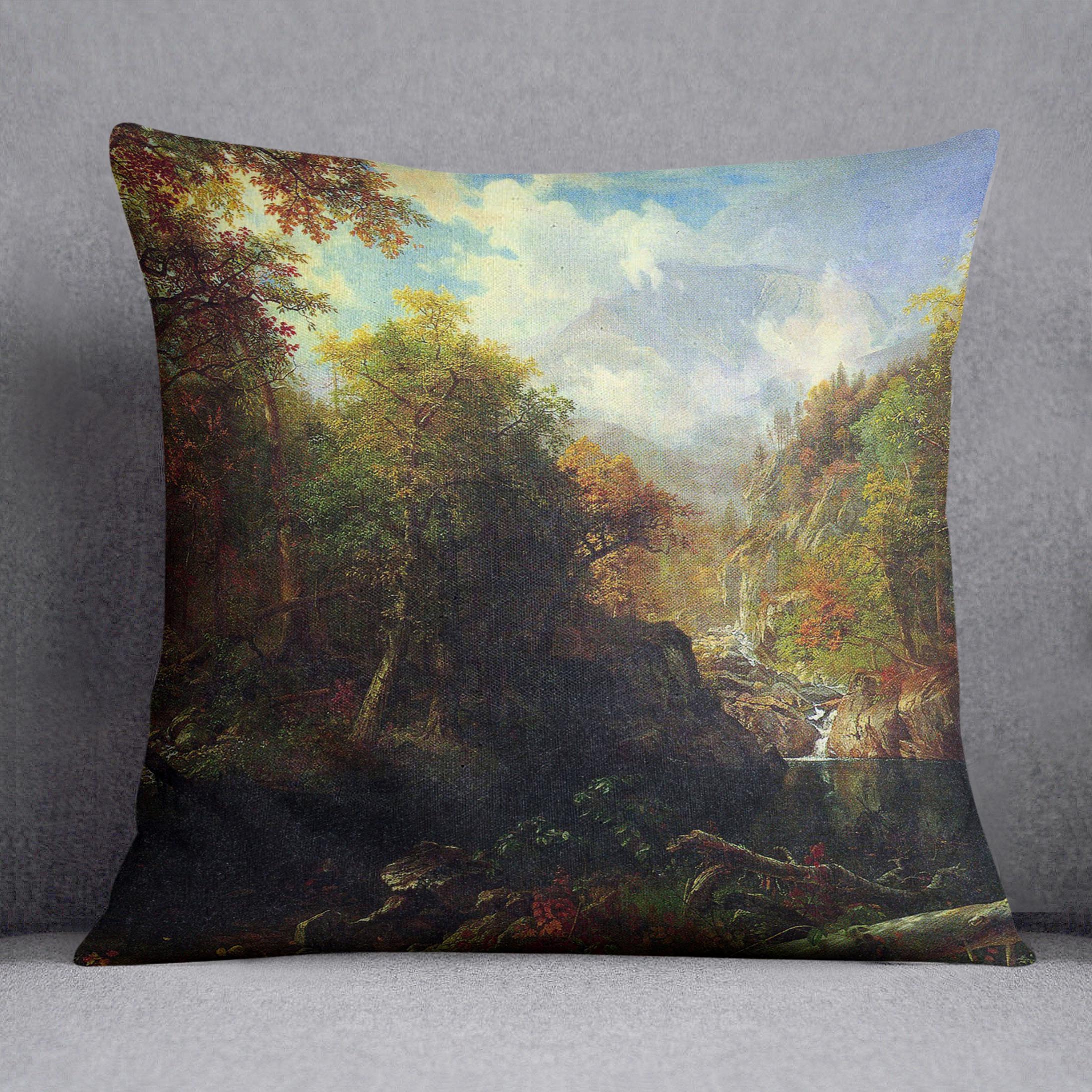 The Emerald pond by Bierstadt Cushion - Canvas Art Rocks - 1