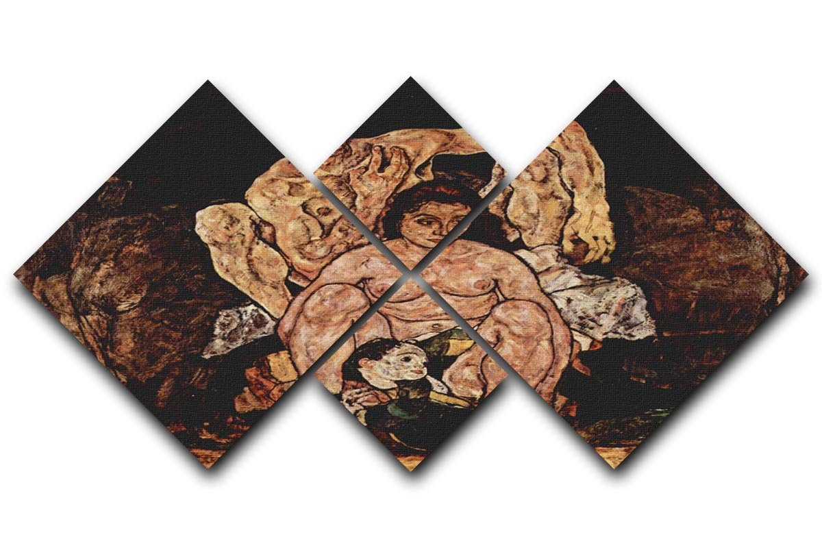 The Family by Egon Schiele 4 Square Multi Panel Canvas - Canvas Art Rocks - 1
