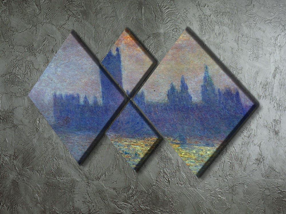 The Houses of Parliament sunlight in the fog by Monet 4 Square Multi Panel Canvas - Canvas Art Rocks - 2