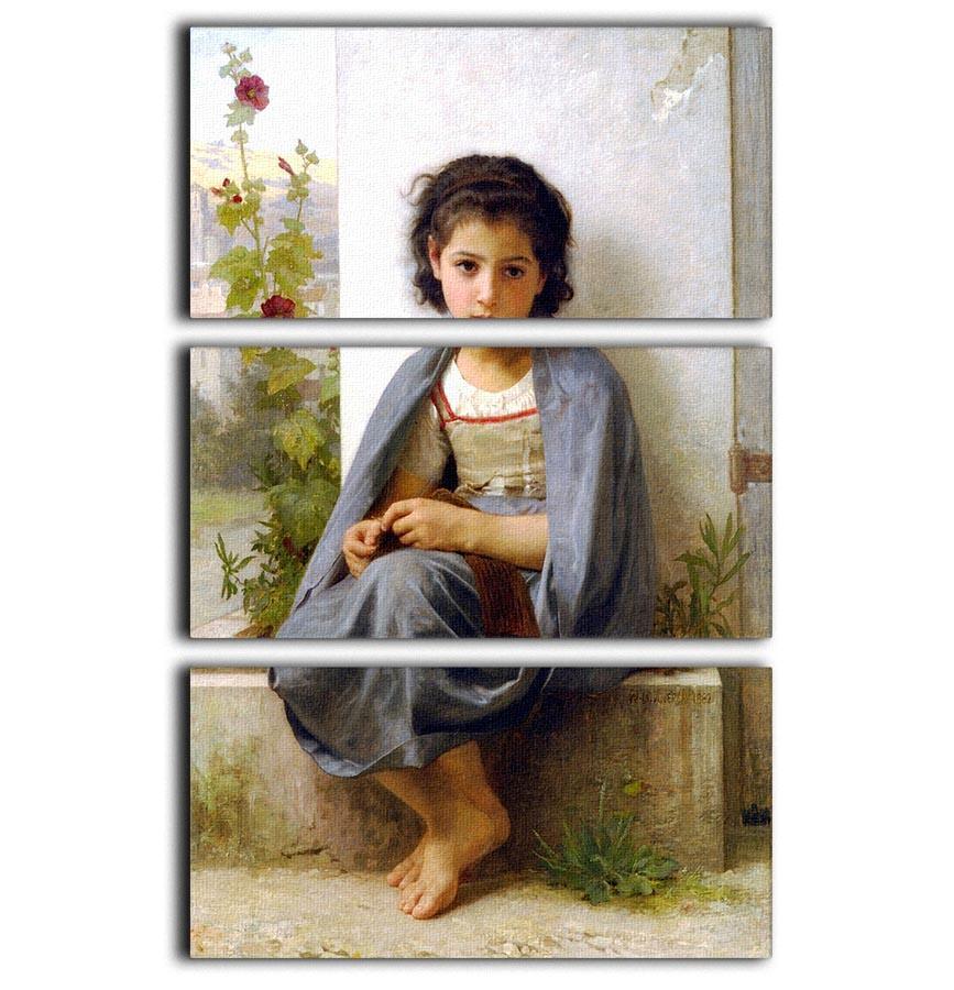 The Little Knitter By Bouguereau 3 Split Panel Canvas Print - Canvas Art Rocks - 1