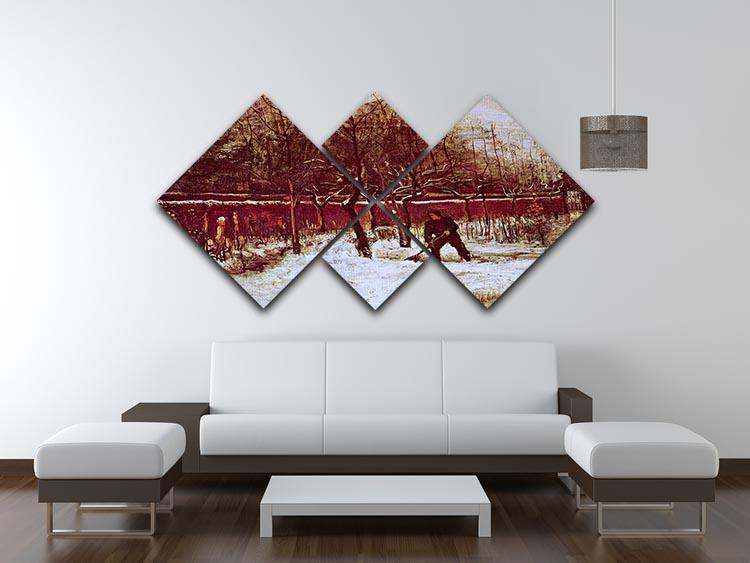 The Parsonage Garden at Nuenen in the Snow by Van Gogh 4 Square Multi Panel Canvas - Canvas Art Rocks - 3