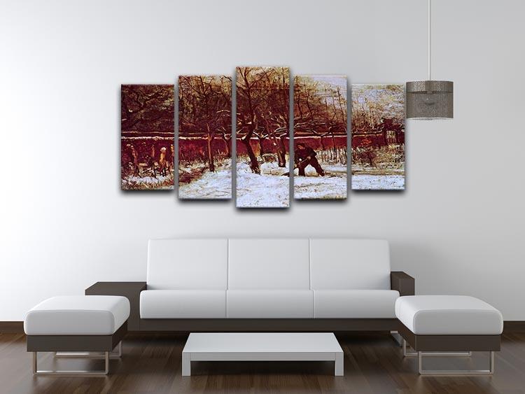 The Parsonage Garden at Nuenen in the Snow by Van Gogh 5 Split Panel Canvas - Canvas Art Rocks - 3