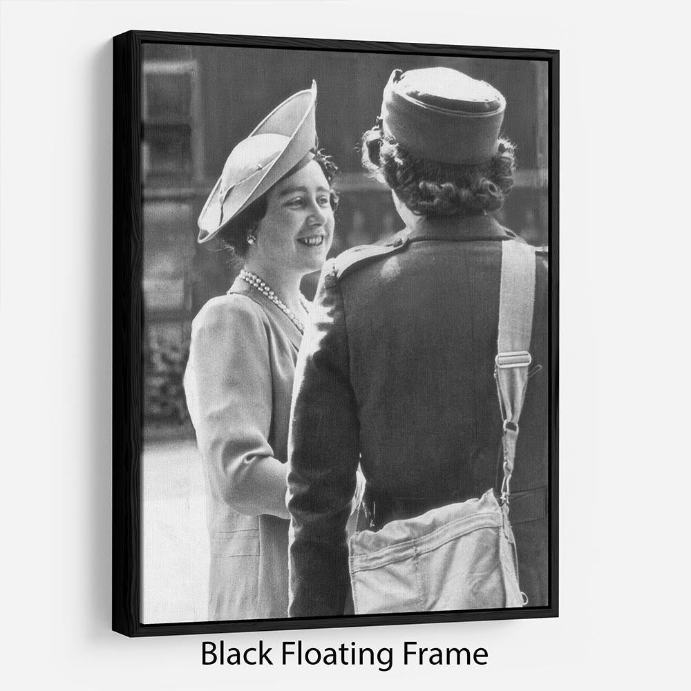 The Queen Mother inspecting WW2 service members Floating Frame Canvas