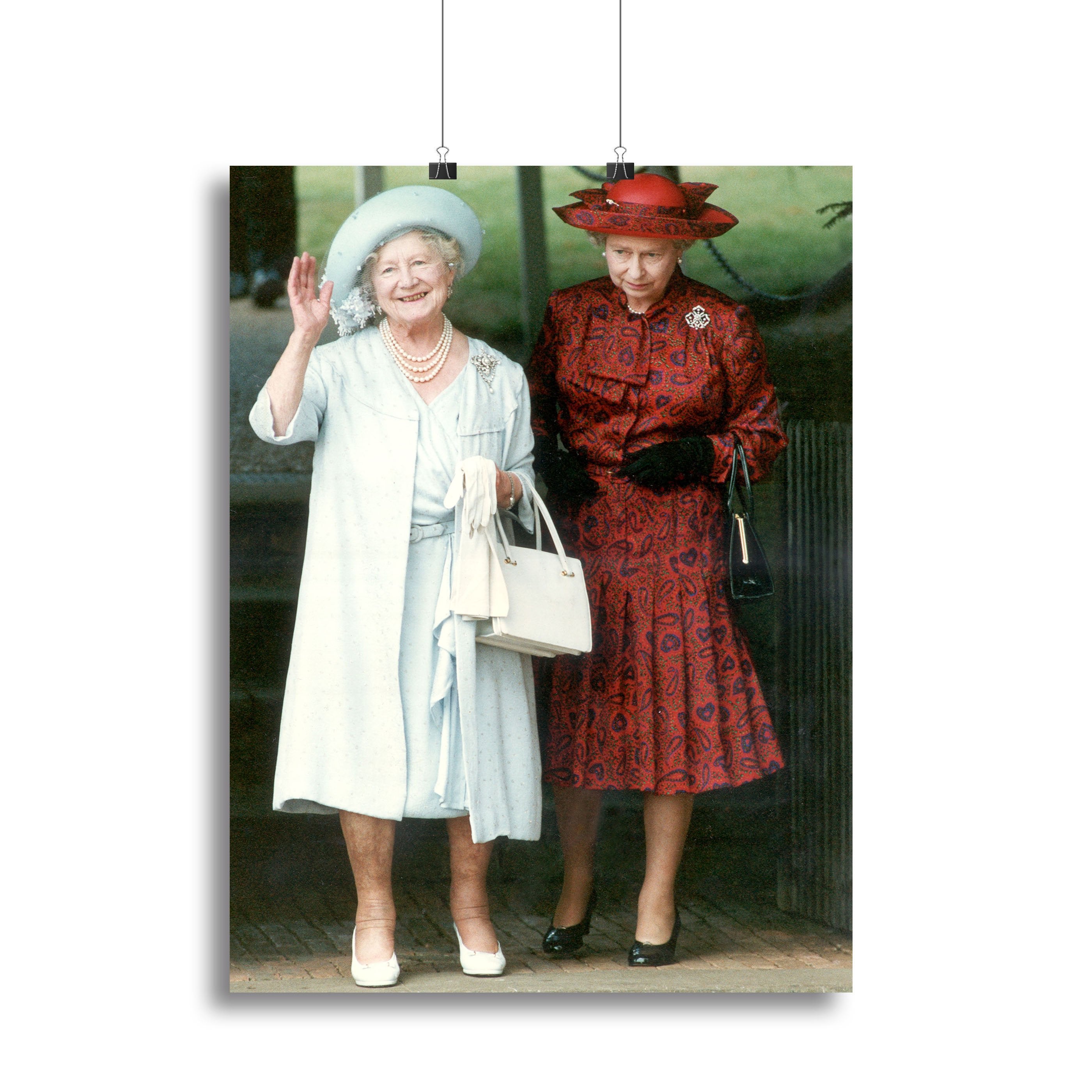 The Queen Mother on her 91st birthday with Queen Elizabeth Canvas Print or Poster