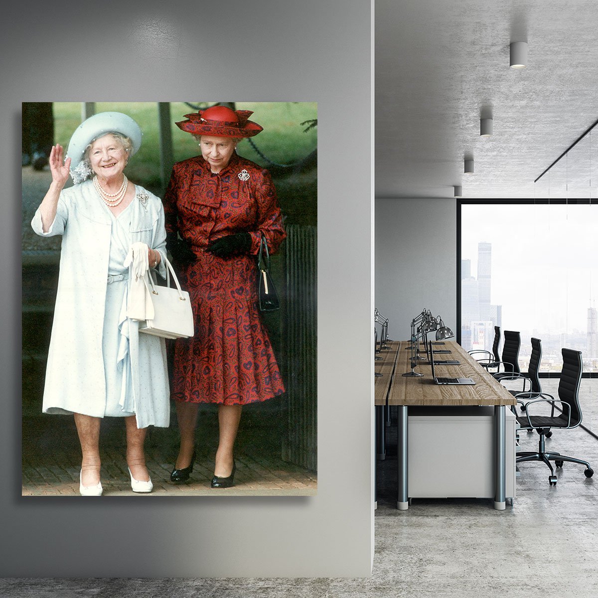 The Queen Mother on her 91st birthday with Queen Elizabeth Canvas Print or Poster