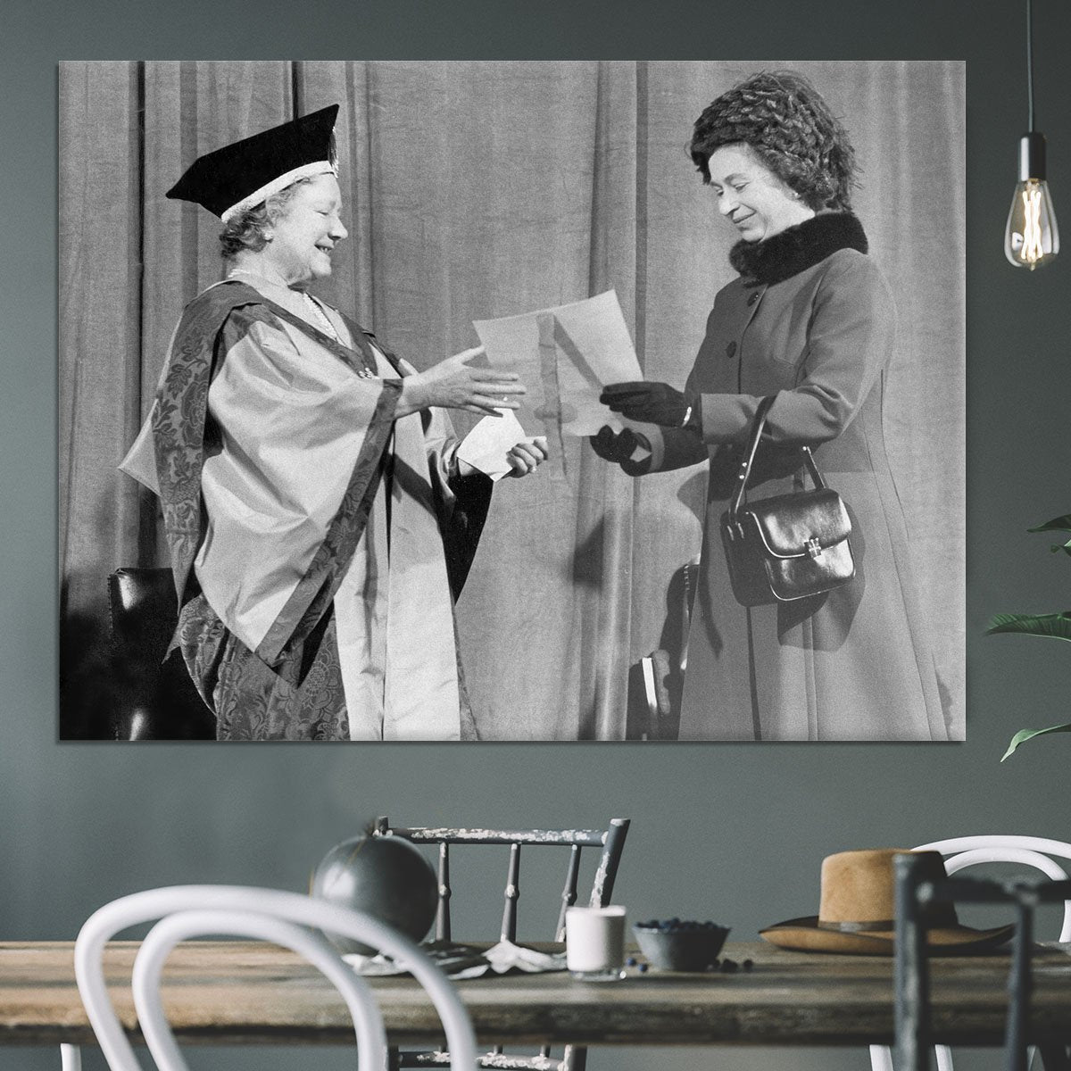 The Queen Mother receiving Honorary Doctorate by the Queen Canvas Print or Poster