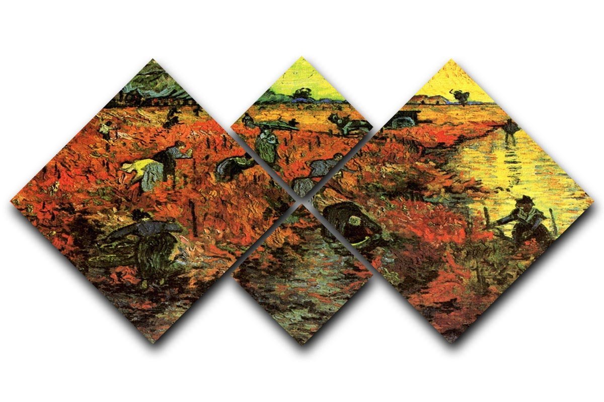 The Red Vineyard by Van Gogh 4 Square Multi Panel Canvas  - Canvas Art Rocks - 1