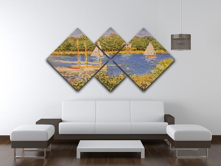 The Seine at Argenteuil Basin by Monet 4 Square Multi Panel Canvas - Canvas Art Rocks - 3