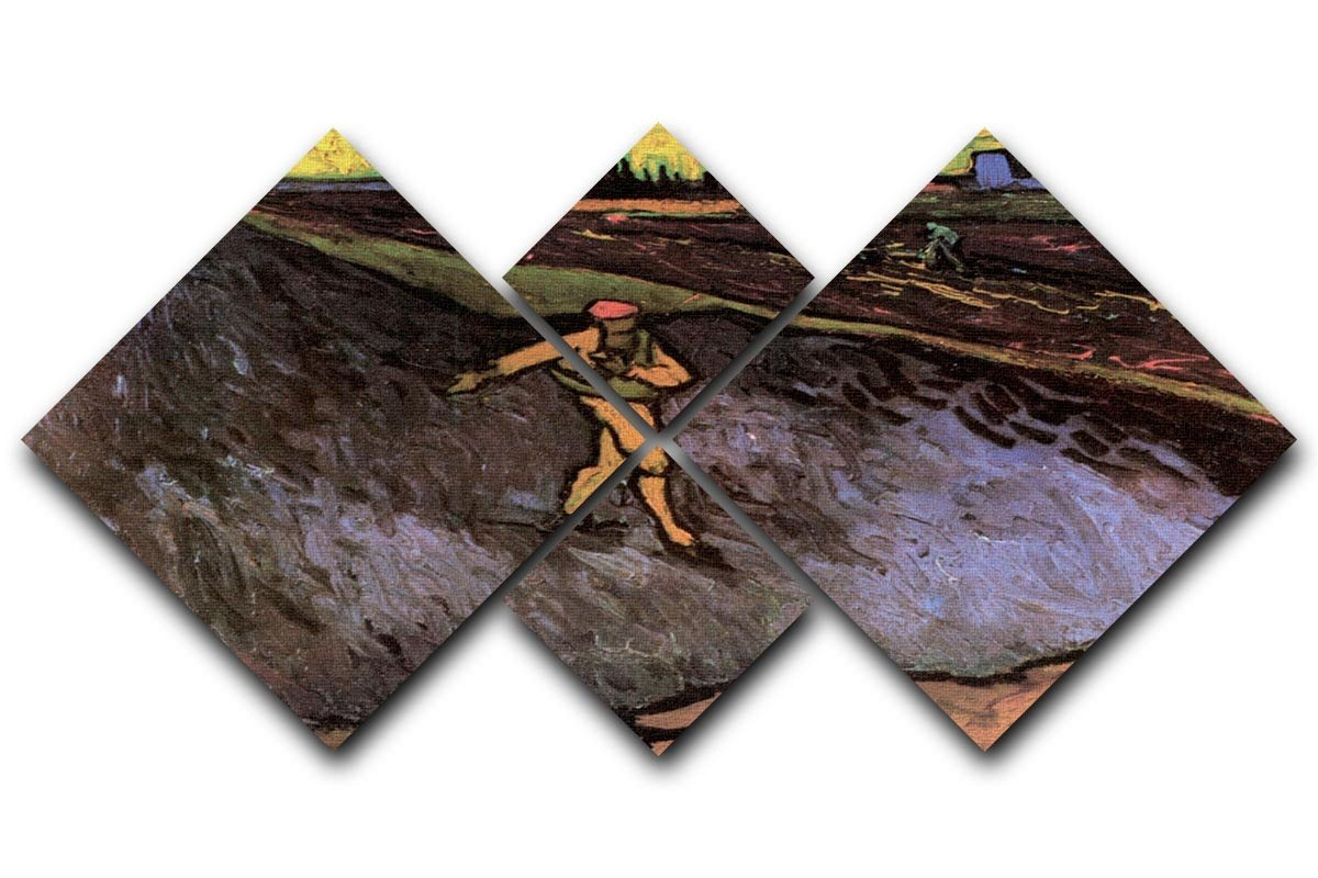The Sower with the outskirts of Arles in the Background by Van Gogh 4 Square Multi Panel Canvas  - Canvas Art Rocks - 1