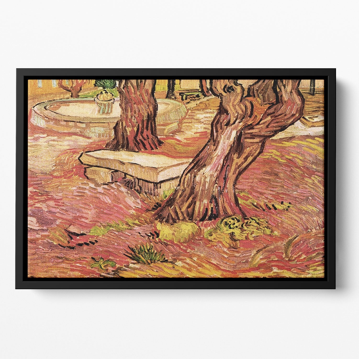 The Stone Bench in the Garden of Saint-Paul Hospital by Van Gogh Floating Framed Canvas