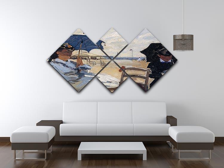 The beach a Trouville by Monet 4 Square Multi Panel Canvas - Canvas Art Rocks - 3
