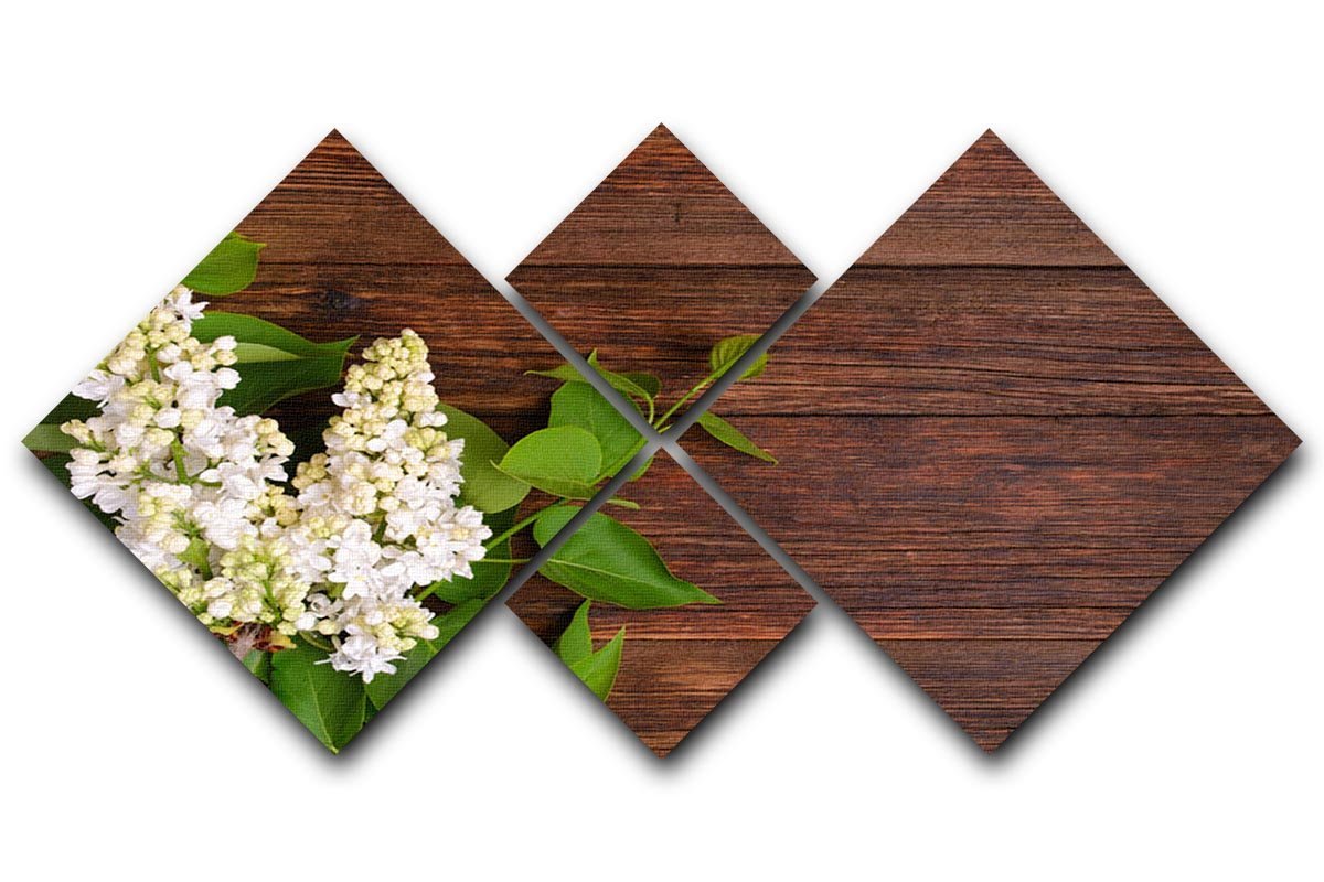 The beautiful lilac on a wooden background 4 Square Multi Panel Canvas  - Canvas Art Rocks - 1