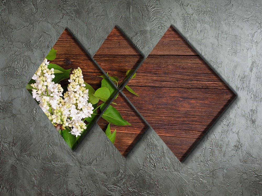 The beautiful lilac on a wooden background 4 Square Multi Panel Canvas  - Canvas Art Rocks - 2