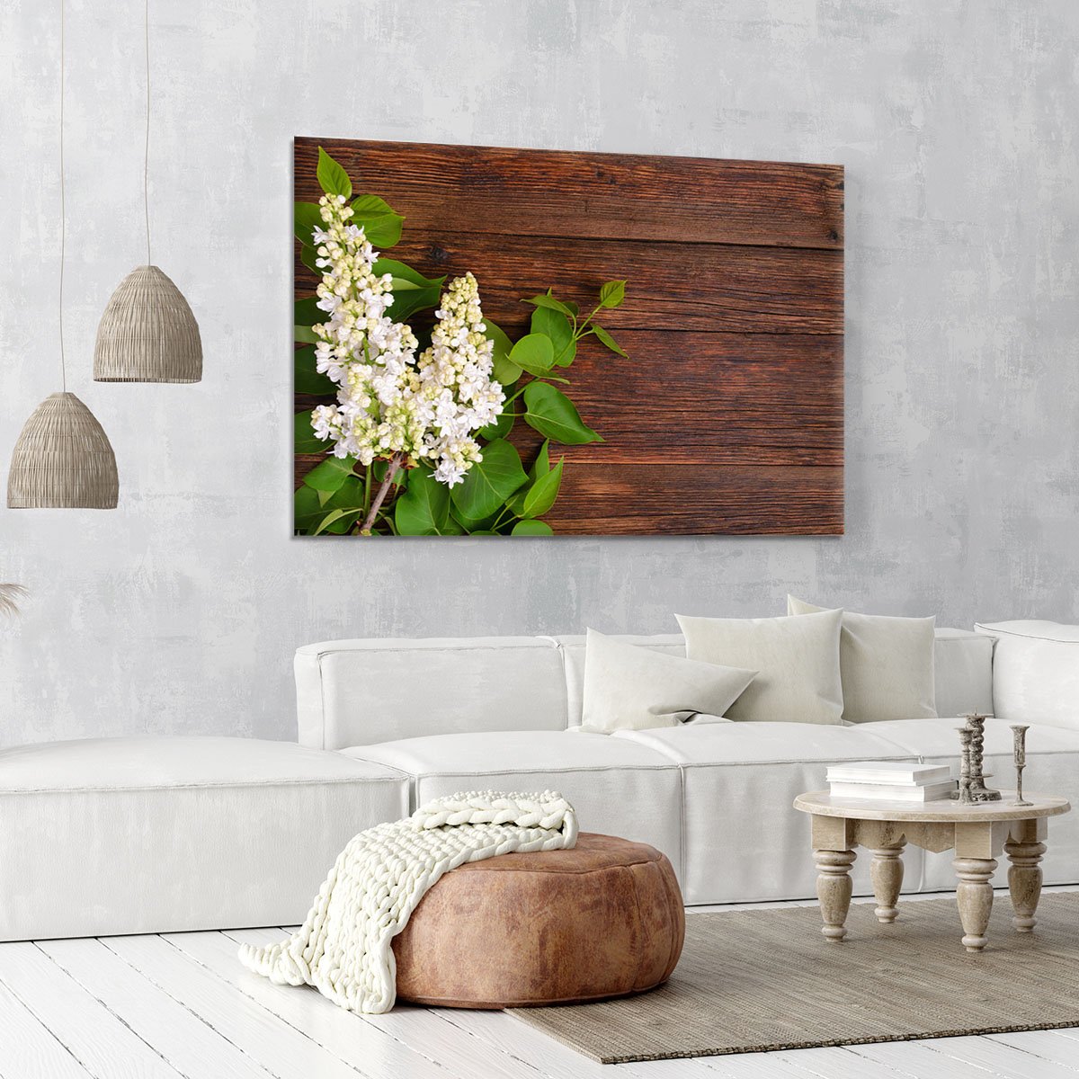 The beautiful lilac on a wooden background Canvas Print or Poster