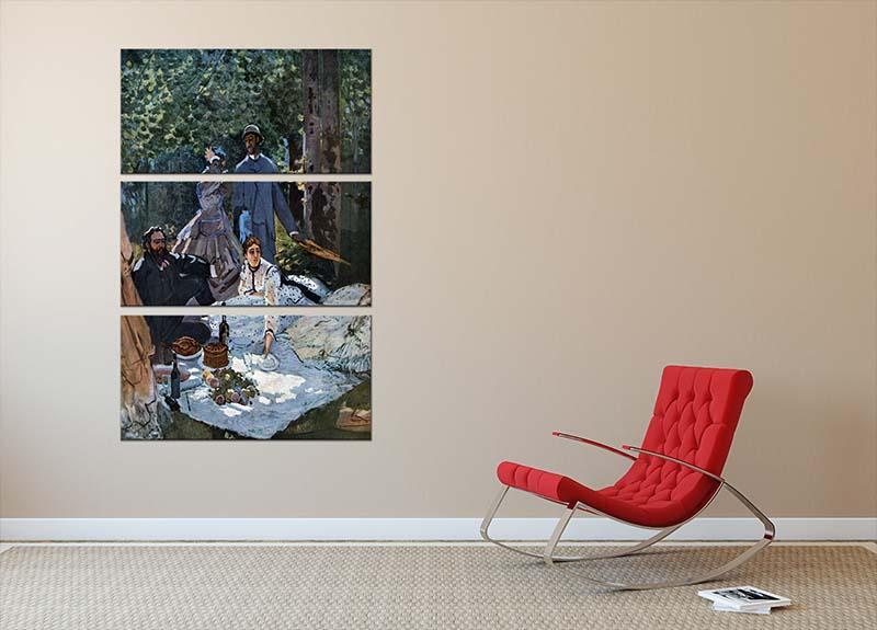 The breakfast outdoors central section by Monet 3 Split Panel Canvas Print - Canvas Art Rocks - 2