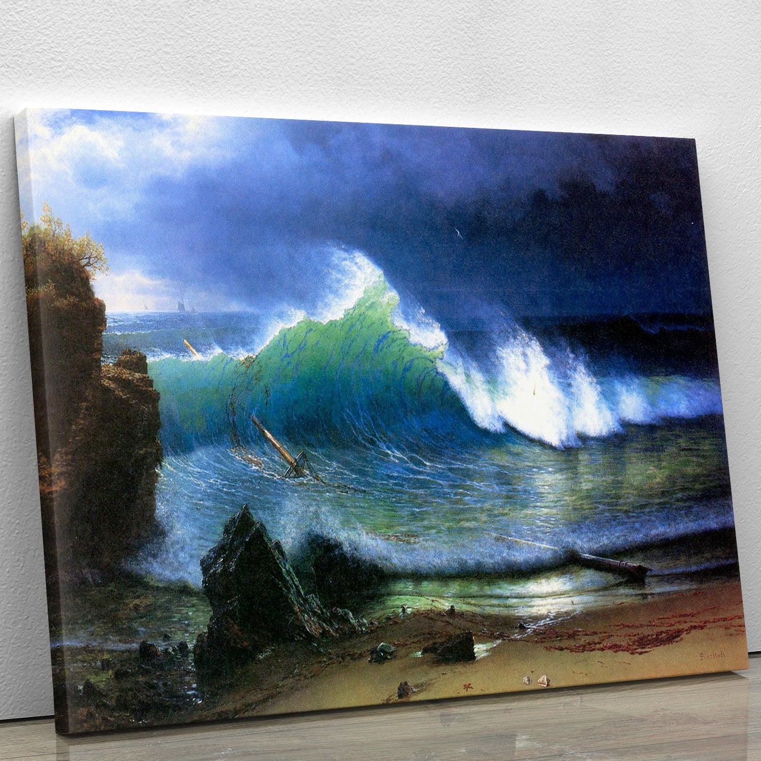 The coast of the Turquoise sea by Bierstadt Canvas Print or Poster