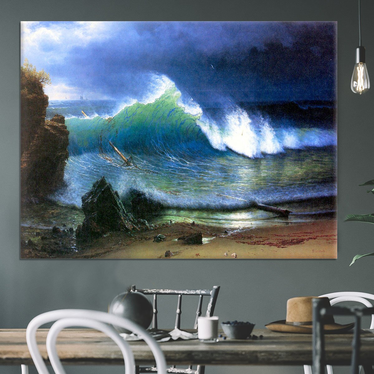 The coast of the Turquoise sea by Bierstadt Canvas Print or Poster