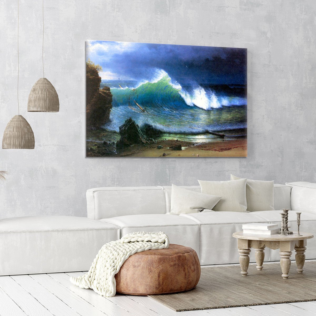 The coast of the Turquoise sea by Bierstadt Canvas Print or Poster