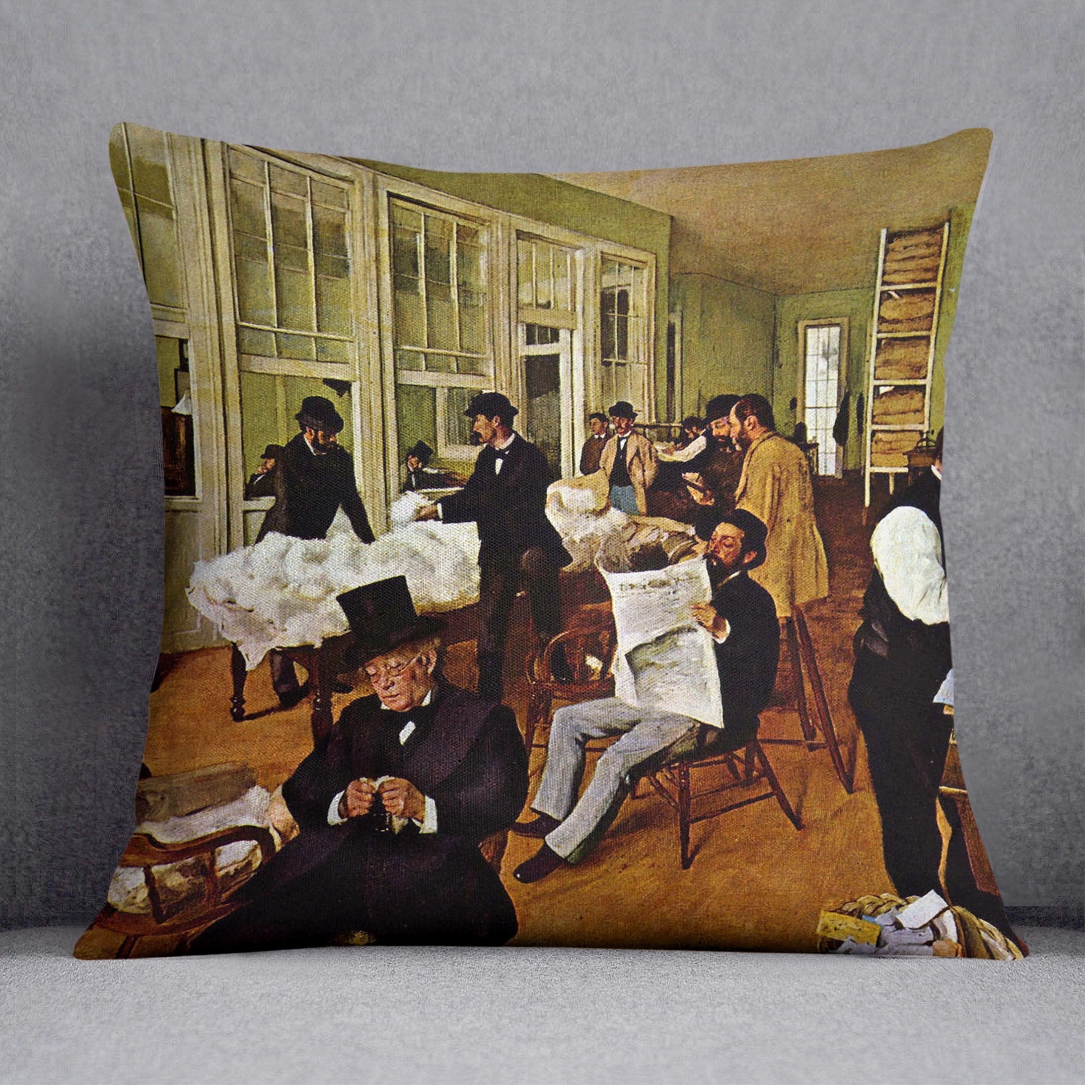 The cotton office in New Orleans by Degas Cushion