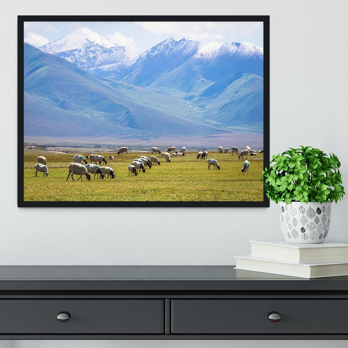 The flock under the snow mountain Framed Print - Canvas Art Rocks - 2