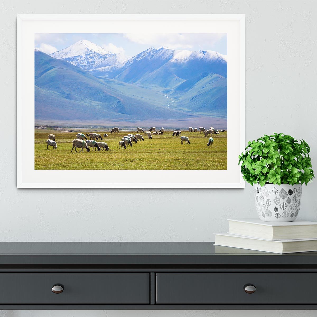 The flock under the snow mountain Framed Print - Canvas Art Rocks - 5