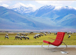 The flock under the snow mountain Wall Mural Wallpaper - Canvas Art Rocks - 2