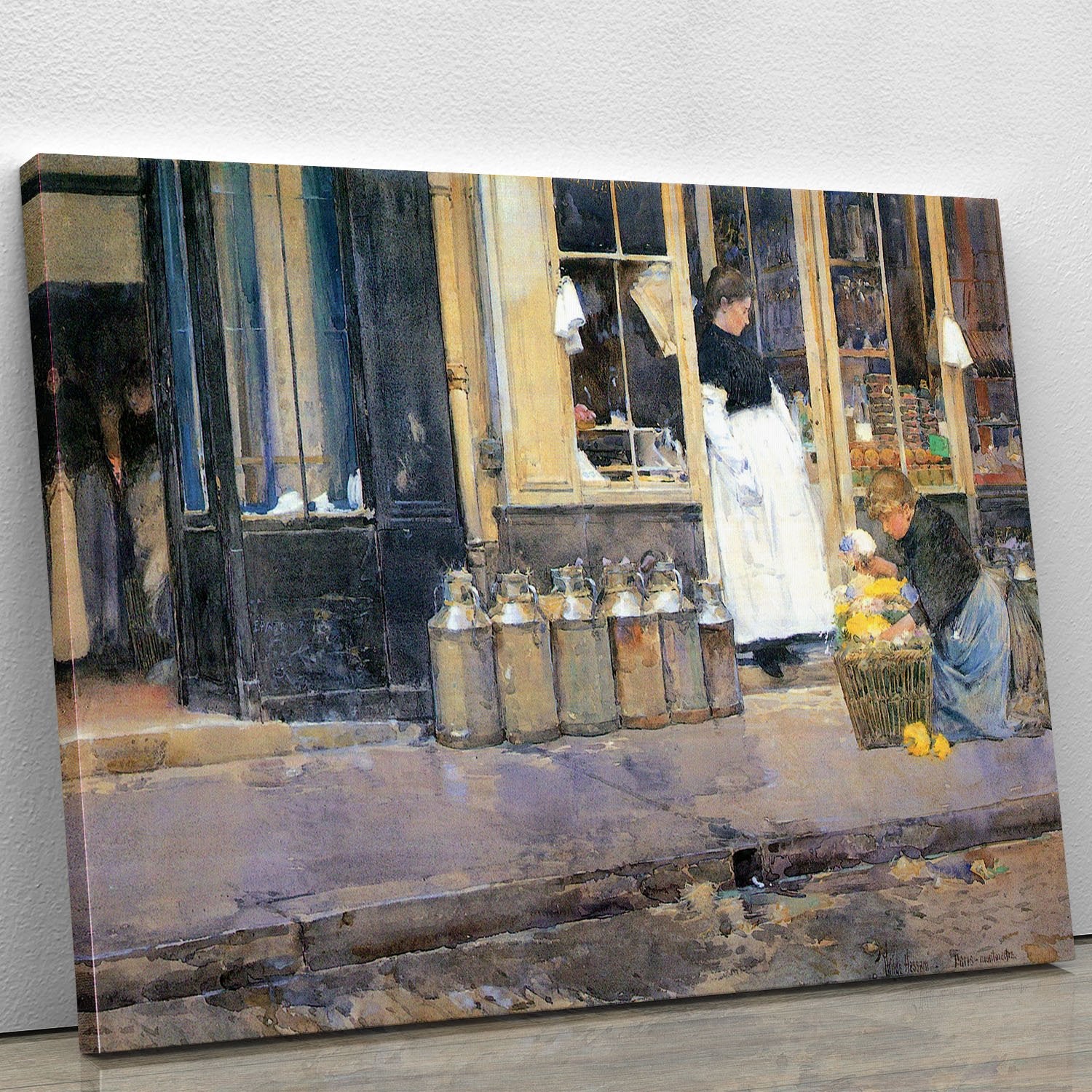 The flower girls and the milk vendor by Hassam Canvas Print or Poster