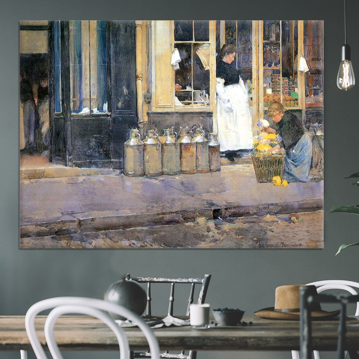 The flower girls and the milk vendor by Hassam Canvas Print or Poster