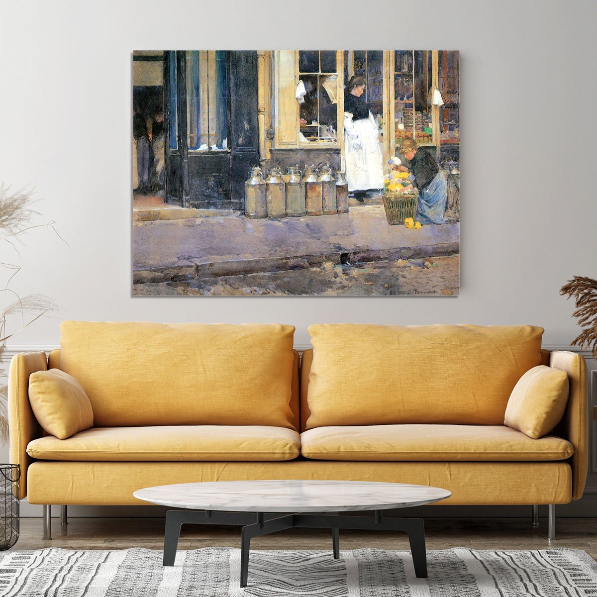 The flower girls and the milk vendor by Hassam Canvas Print or Poster