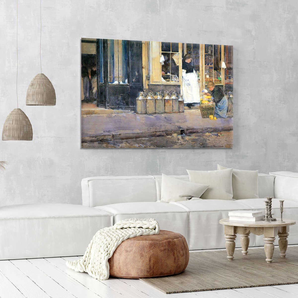 The flower girls and the milk vendor by Hassam Canvas Print or Poster