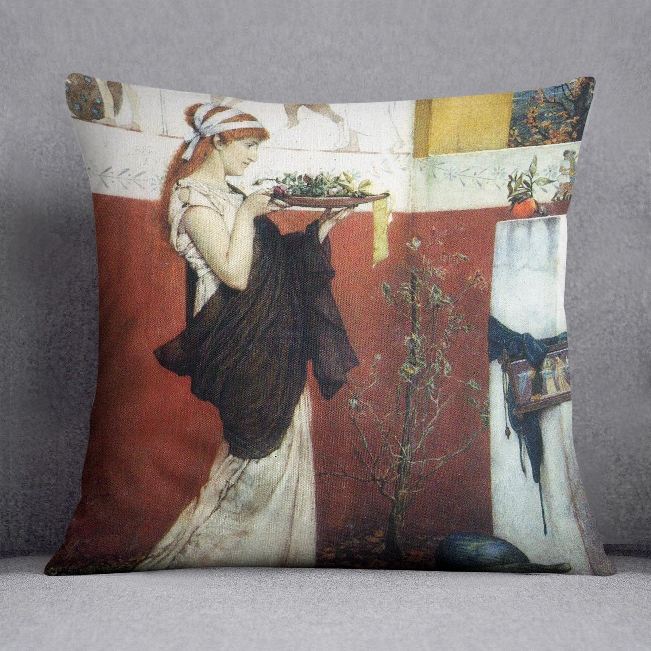 The last roses by Alma Tadema Cushion - Canvas Art Rocks - 1