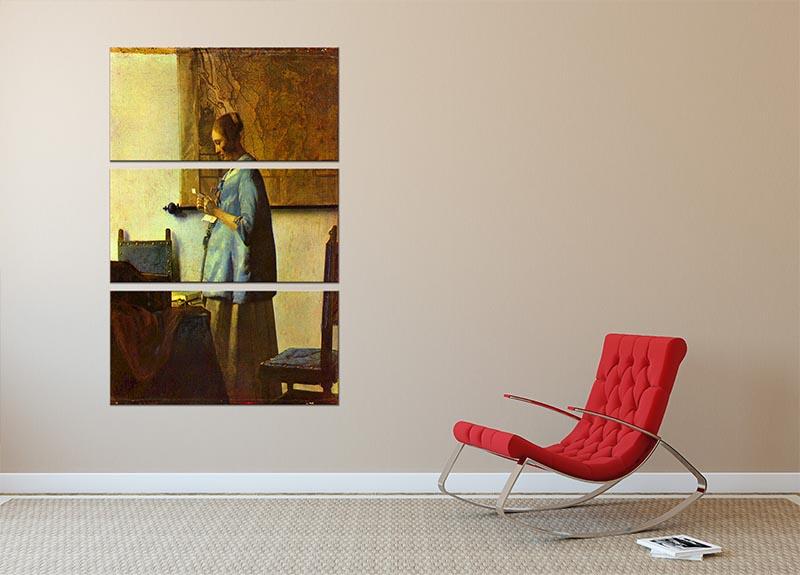 The letter reader by Vermeer 3 Split Panel Canvas Print - Canvas Art Rocks - 2