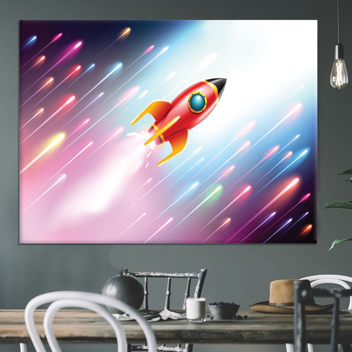 The rocket ship flying in the space Canvas Print or Poster