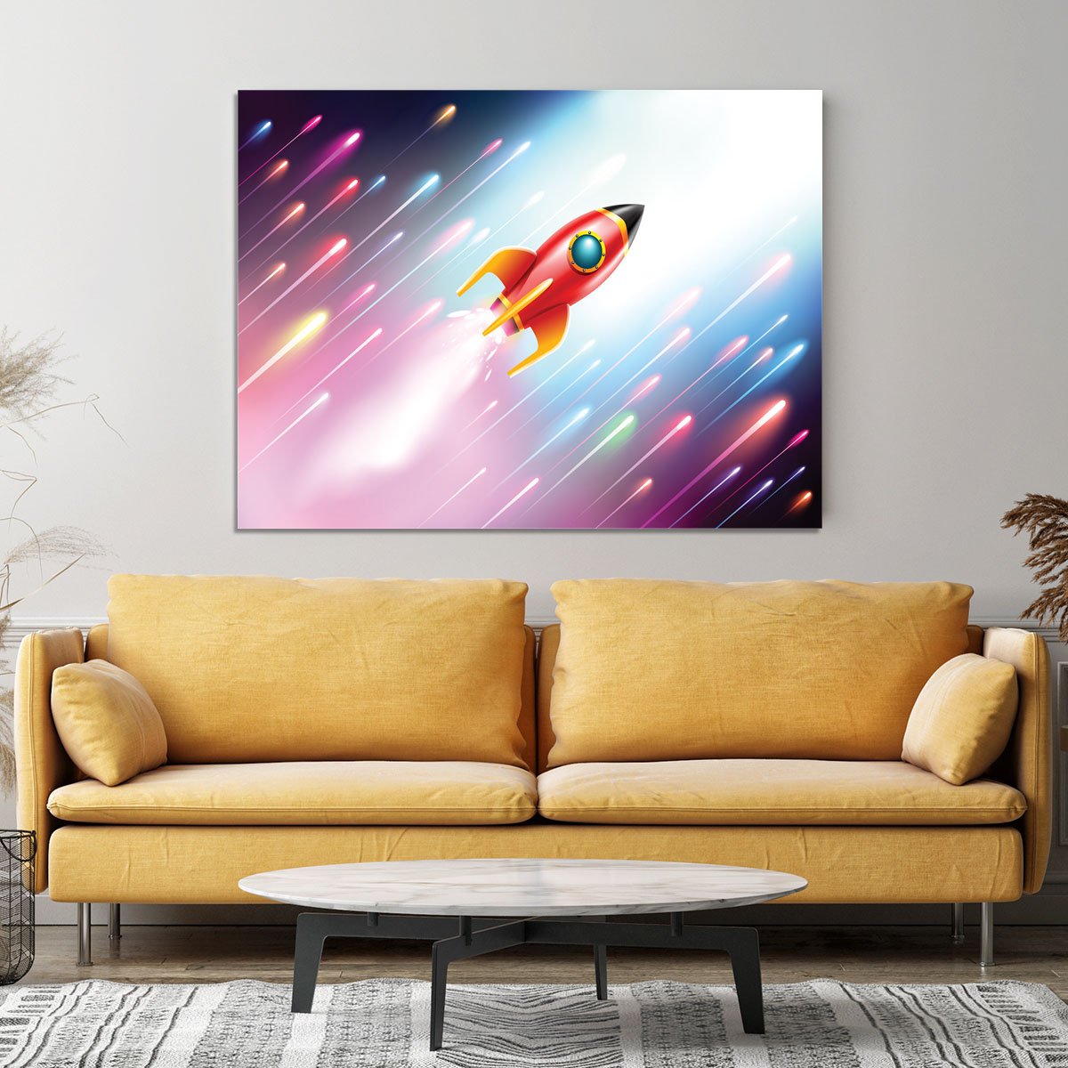 The rocket ship flying in the space Canvas Print or Poster