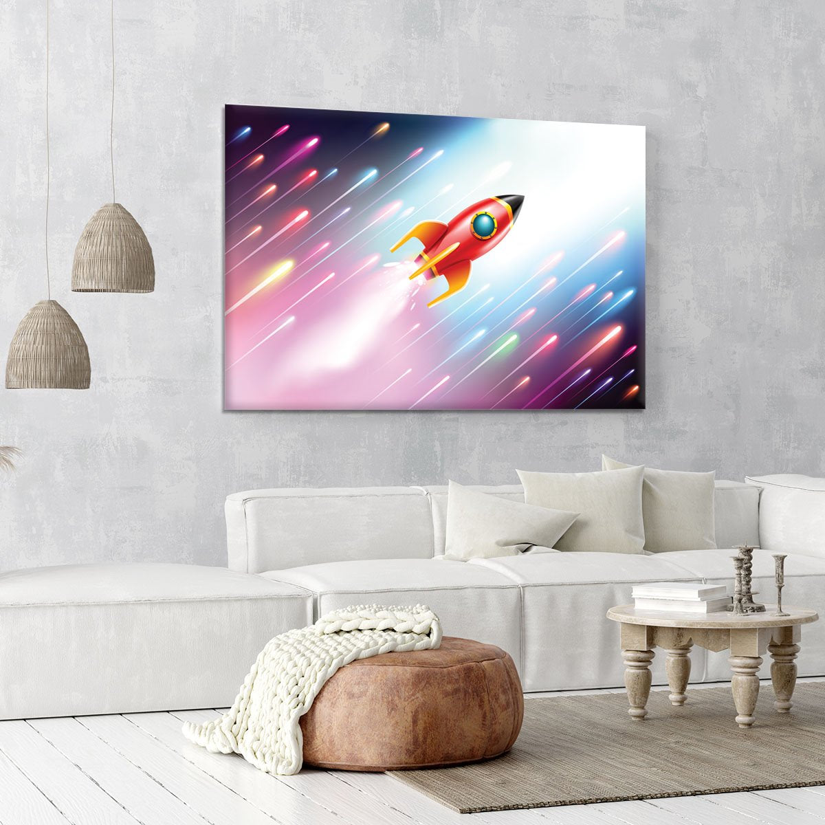The rocket ship flying in the space Canvas Print or Poster