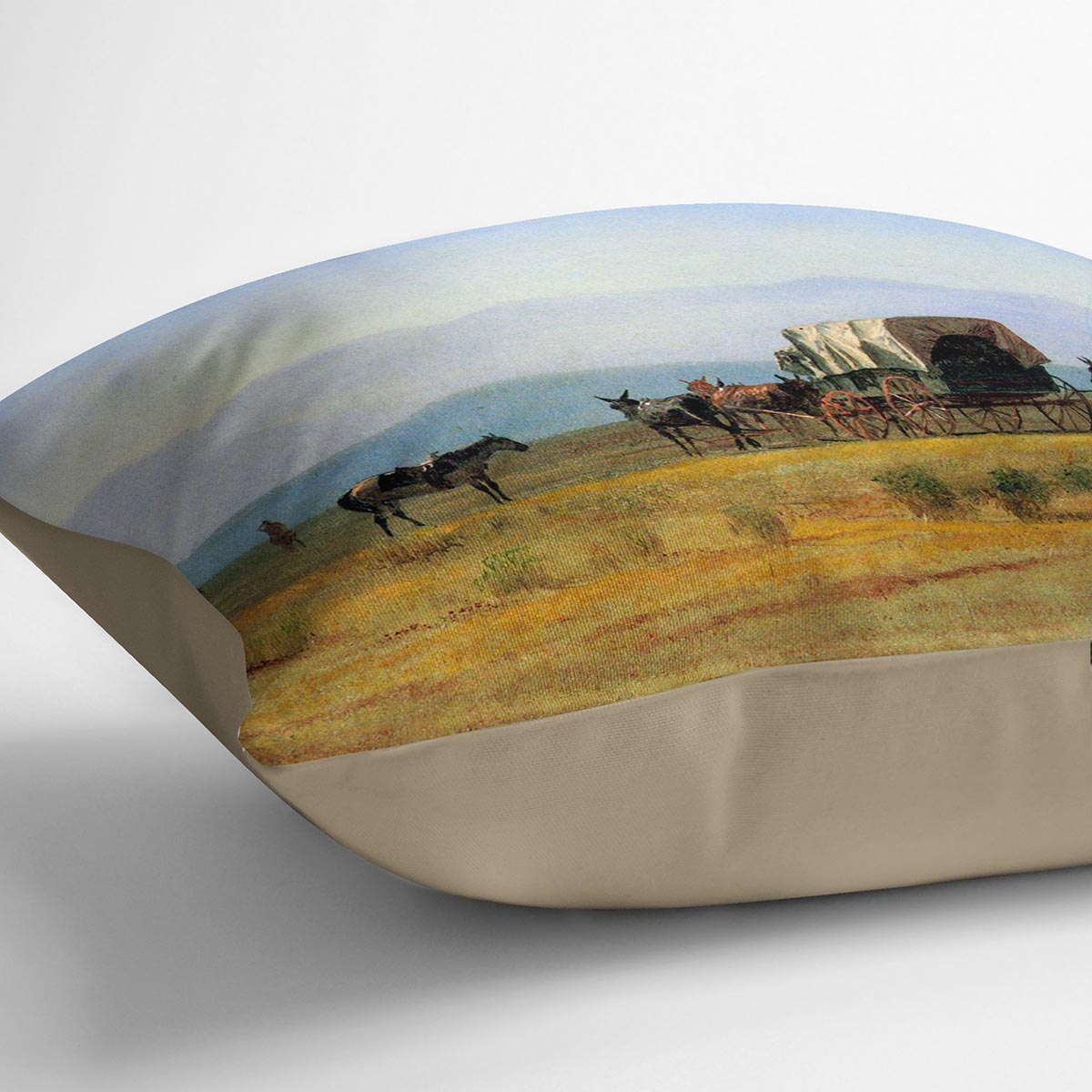 The stagecoach in the Rockies by Bierstadt Cushion - Canvas Art Rocks - 2