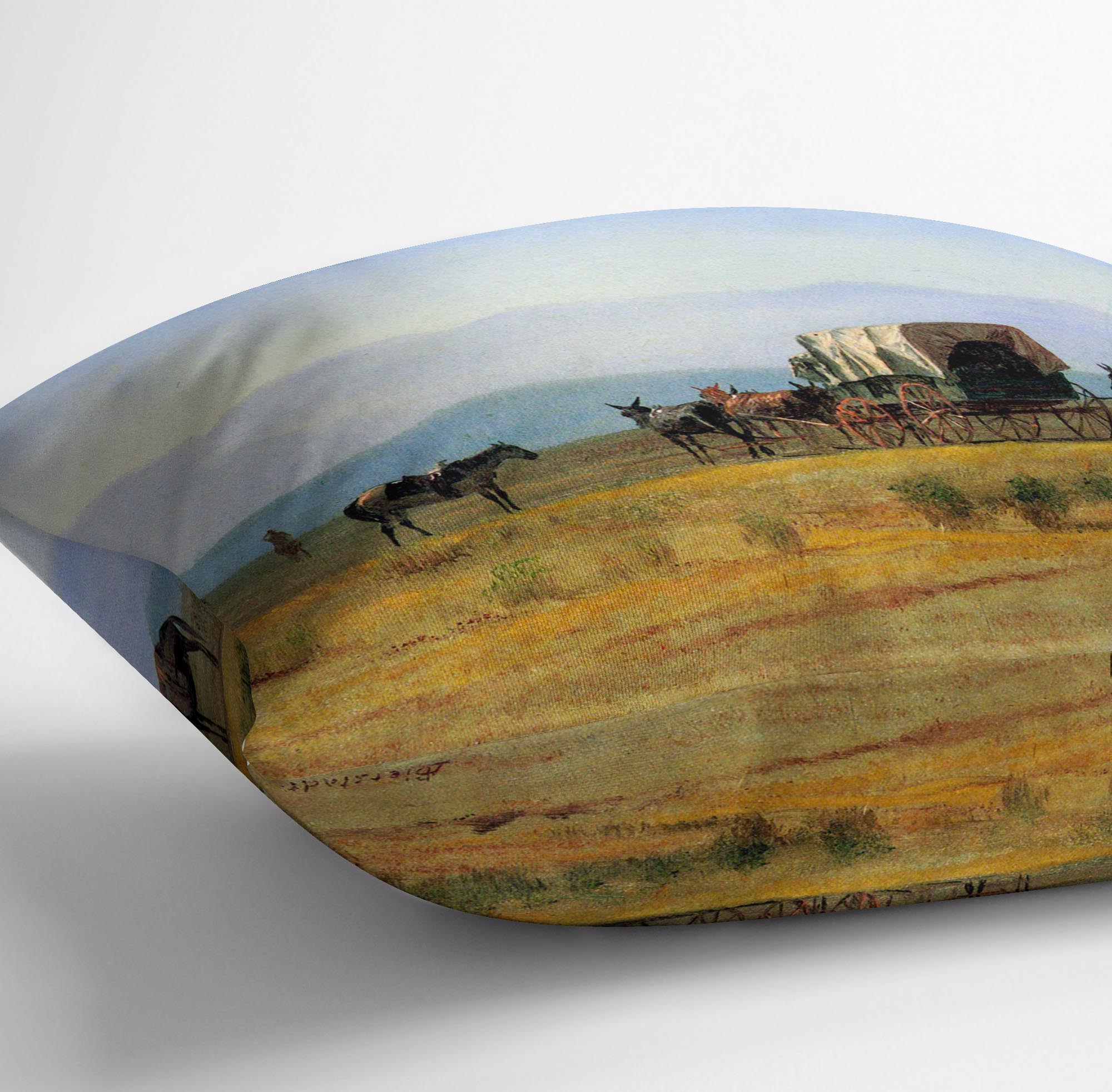 The stagecoach in the Rockies by Bierstadt Cushion - Canvas Art Rocks - 3