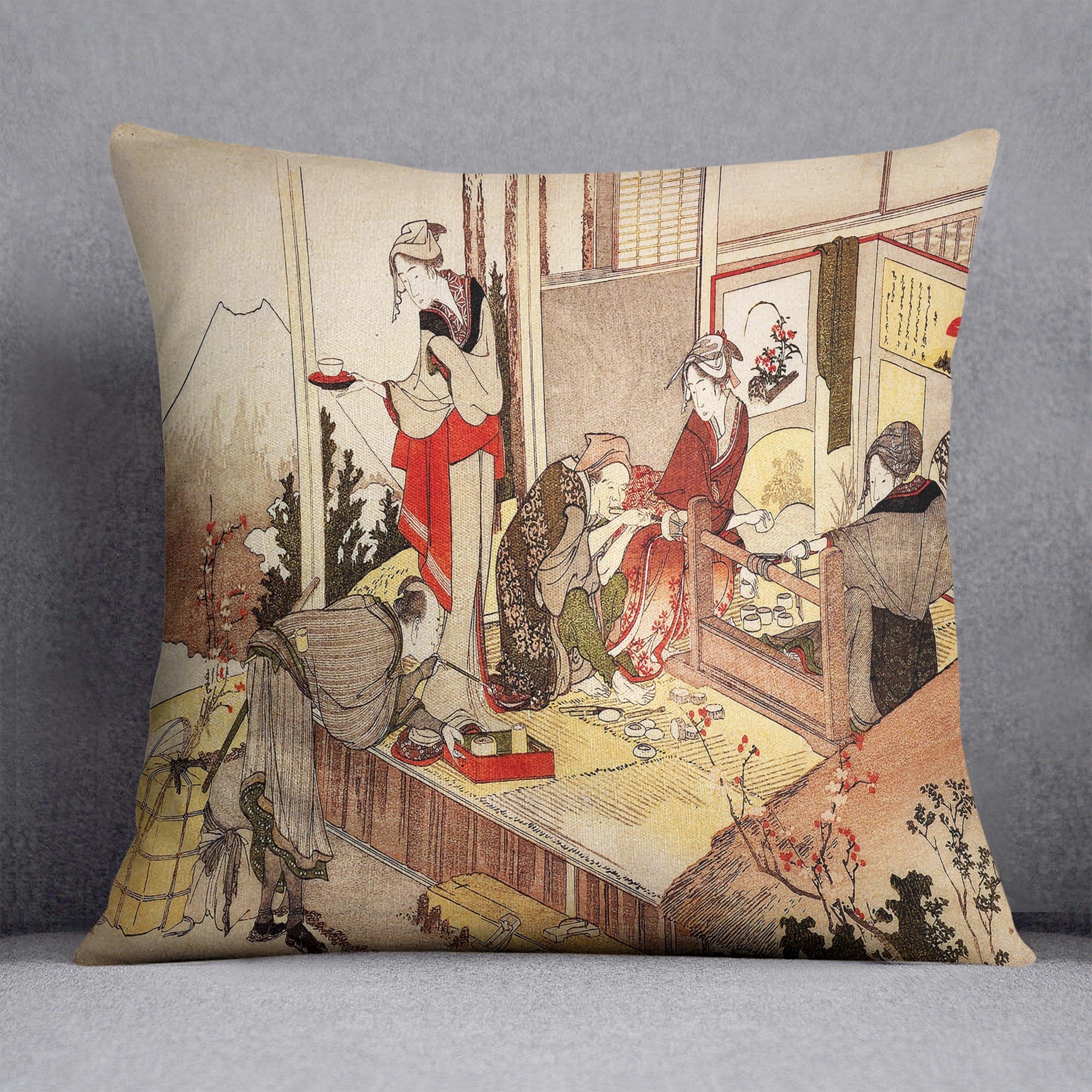 The studio of Netsuke by Hokusai Throw Pillow