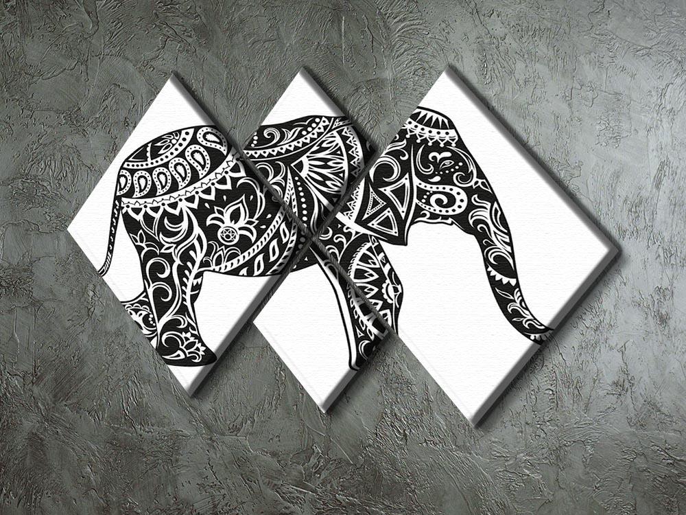 The stylized figure of an elephant in the festive patterns 4 Square Multi Panel Canvas - Canvas Art Rocks - 2