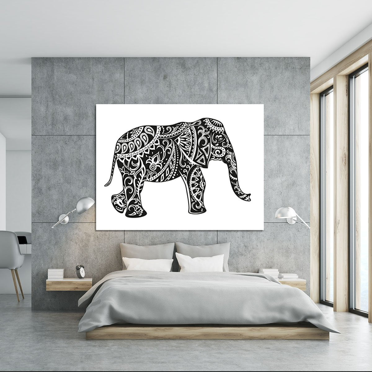 The stylized figure of an elephant in the festive patterns Canvas Print or Poster