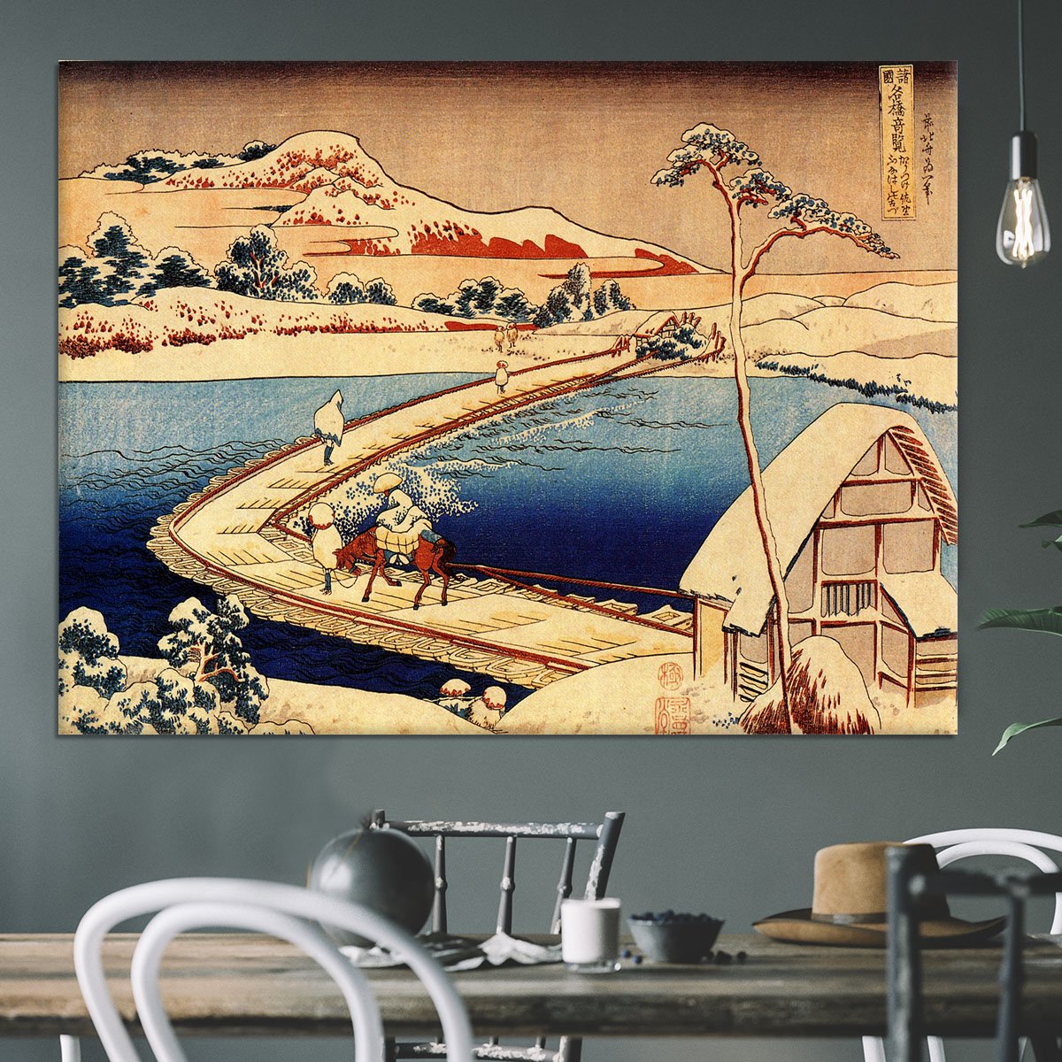 The swimming bridge of Sano by Hokusai Canvas Print or Poster