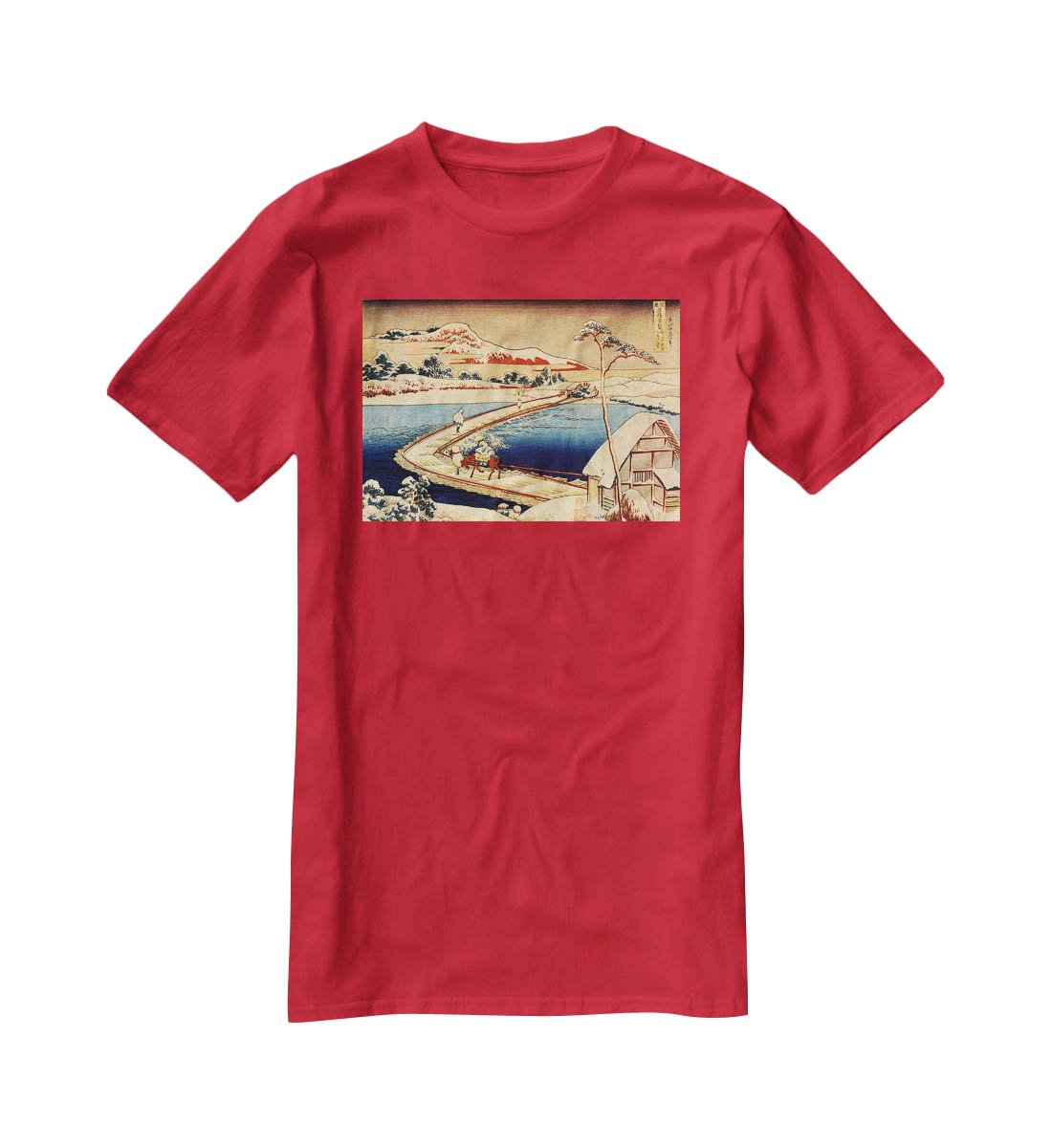The swimming bridge of Sano by Hokusai T-Shirt - Canvas Art Rocks - 4