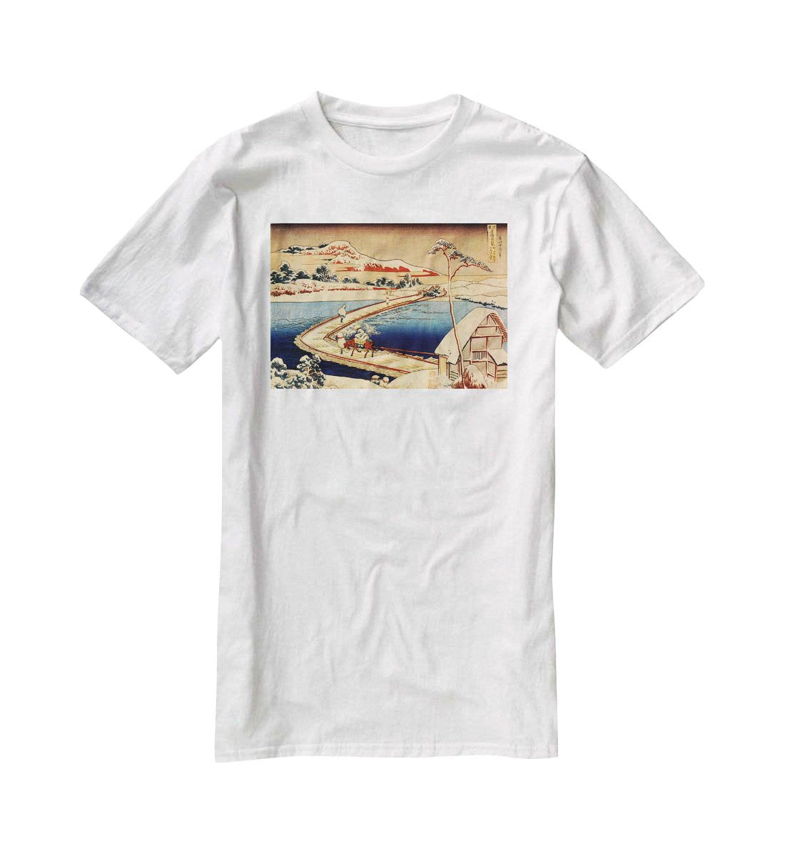 The swimming bridge of Sano by Hokusai T-Shirt - Canvas Art Rocks - 5