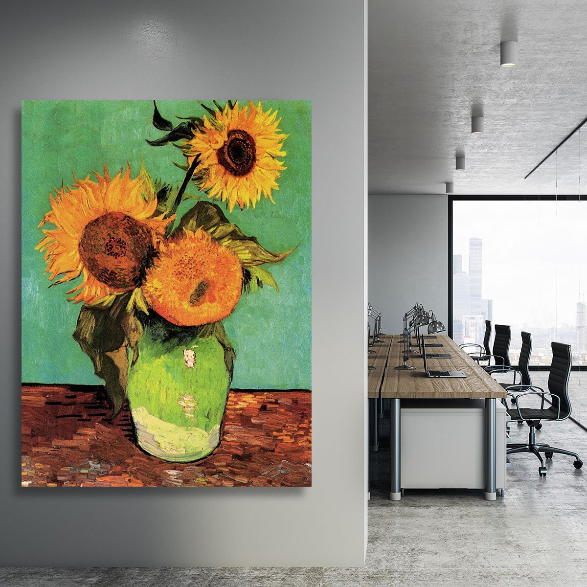 Three Sunflowers in a Vase by Van Gogh Canvas Print or Poster