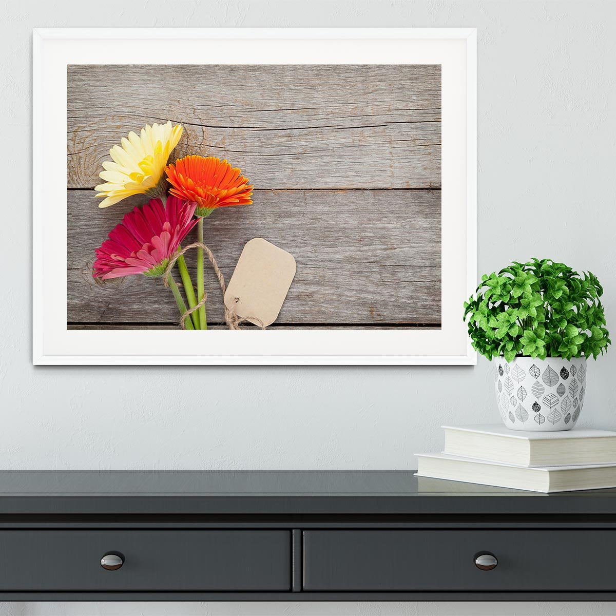 Three colorful gerbera flowers Framed Print - Canvas Art Rocks - 5