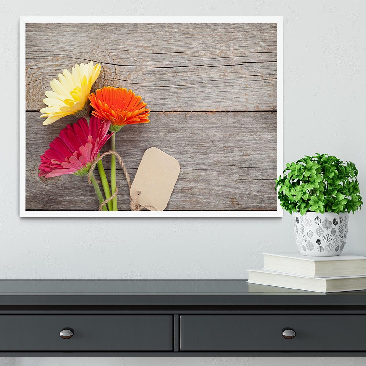 Three colorful gerbera flowers Framed Print - Canvas Art Rocks -6