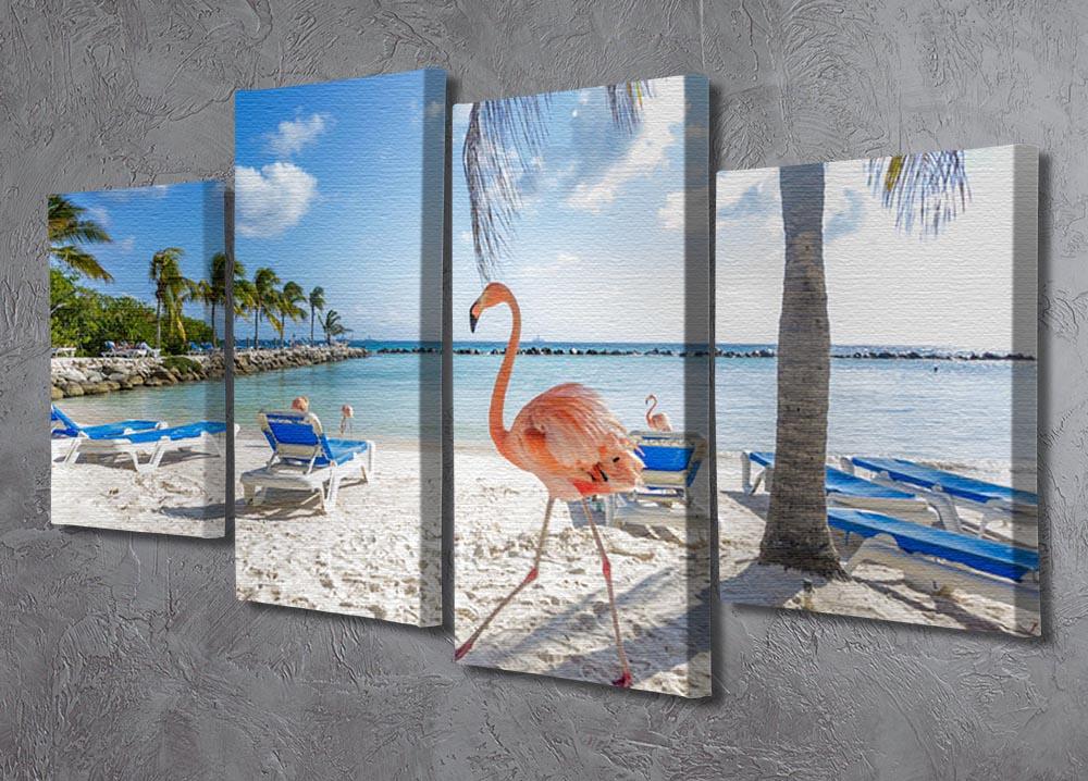 Three flamingos on the beach 4 Split Panel Canvas - Canvas Art Rocks - 2