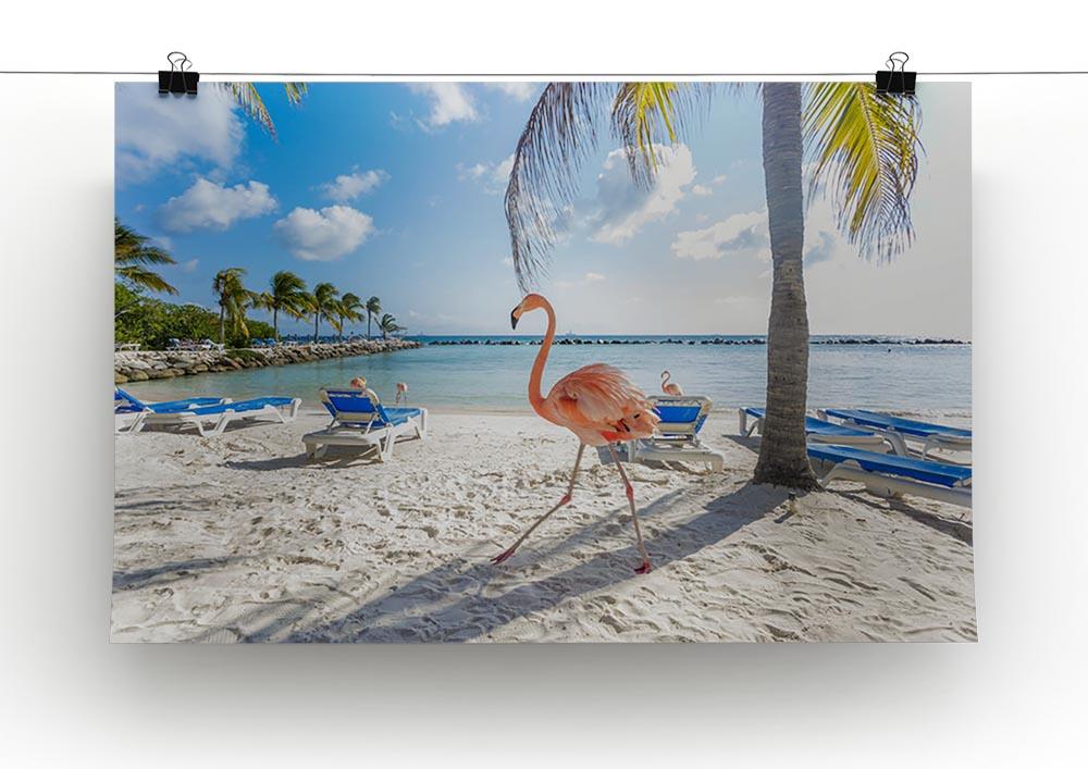 Three flamingos on the beach Canvas Print or Poster - Canvas Art Rocks - 2