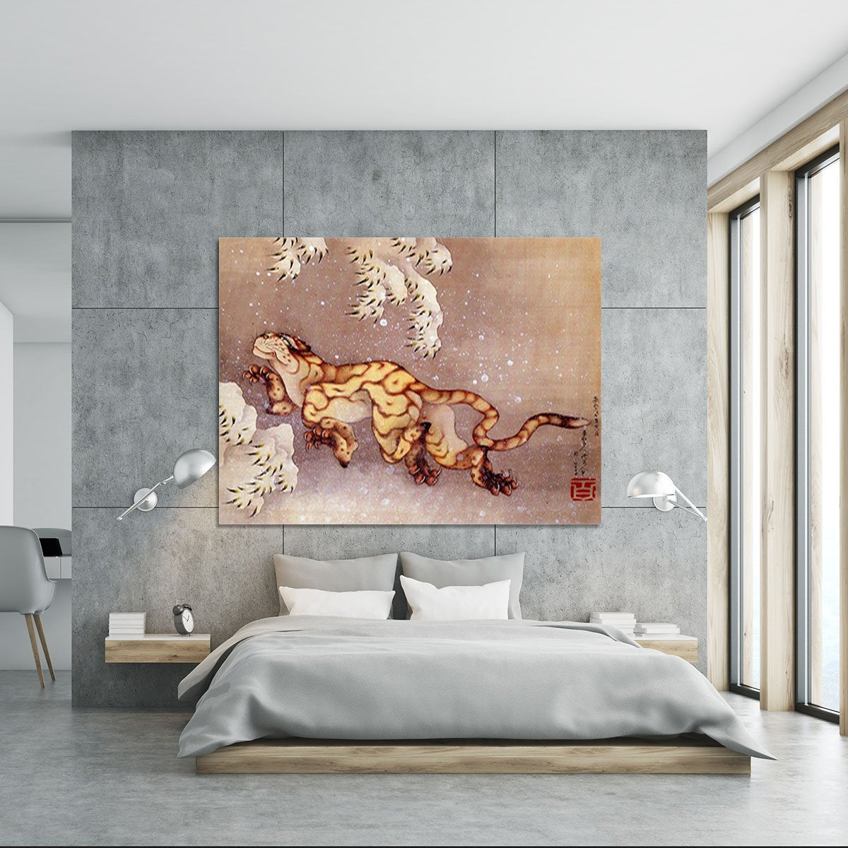 Tiger in the snow by Hokusai Canvas Print or Poster